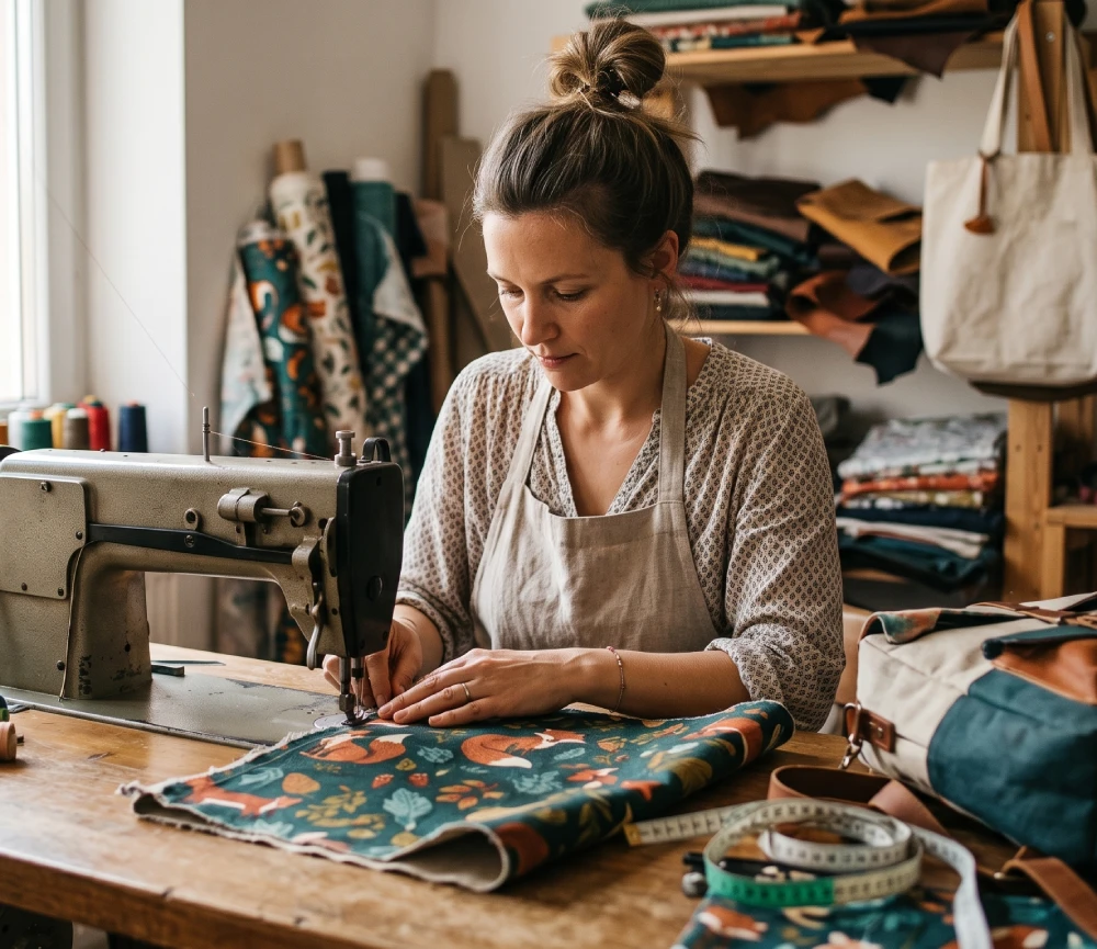 Woman working in sewing workshop